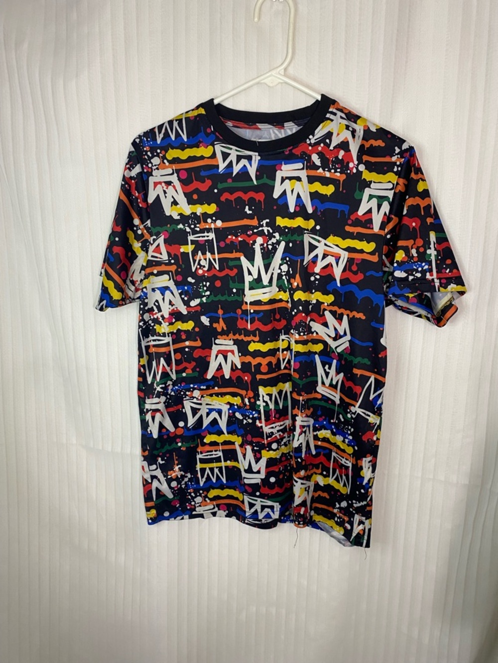 fresh Black Short-Sleeve Tee with Multicolor Graffiti Print